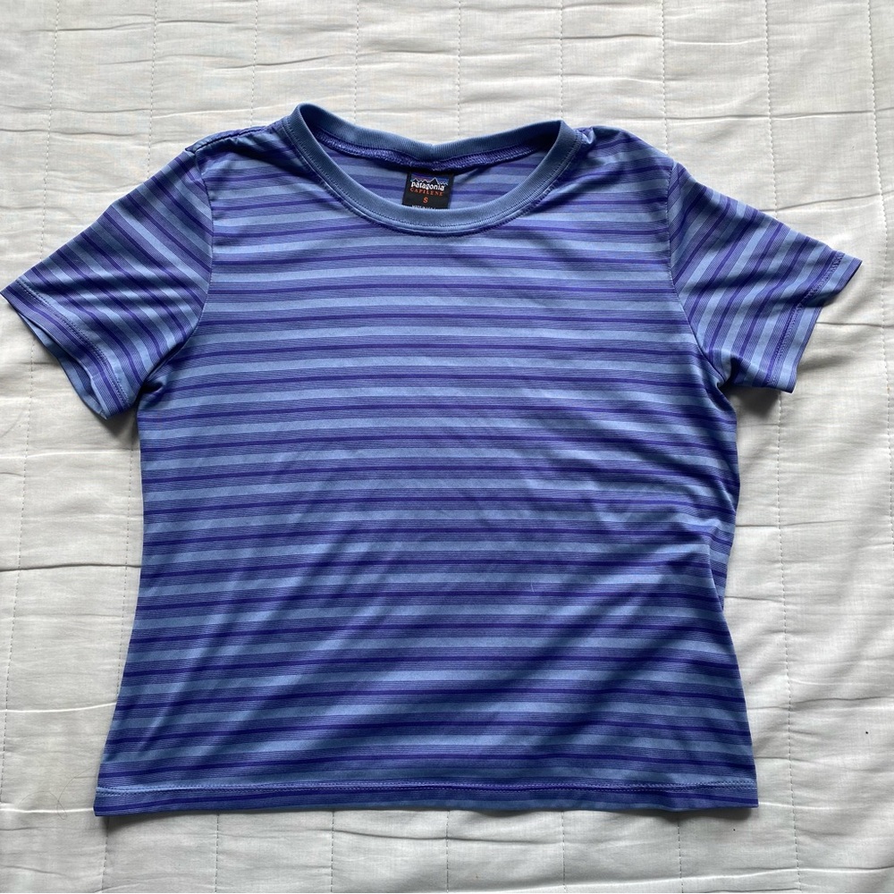 Vintage Patagonia Capilene Purple & Blue Striped Short-Sleeve Tee